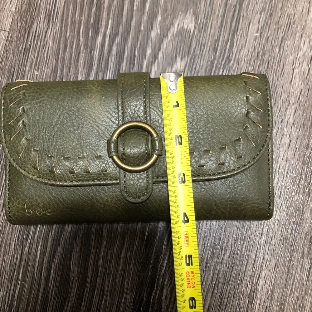 b.o.c. Born Concept OliveGreen Vegan Leather Whipstitch Trifold Organizer Wallet